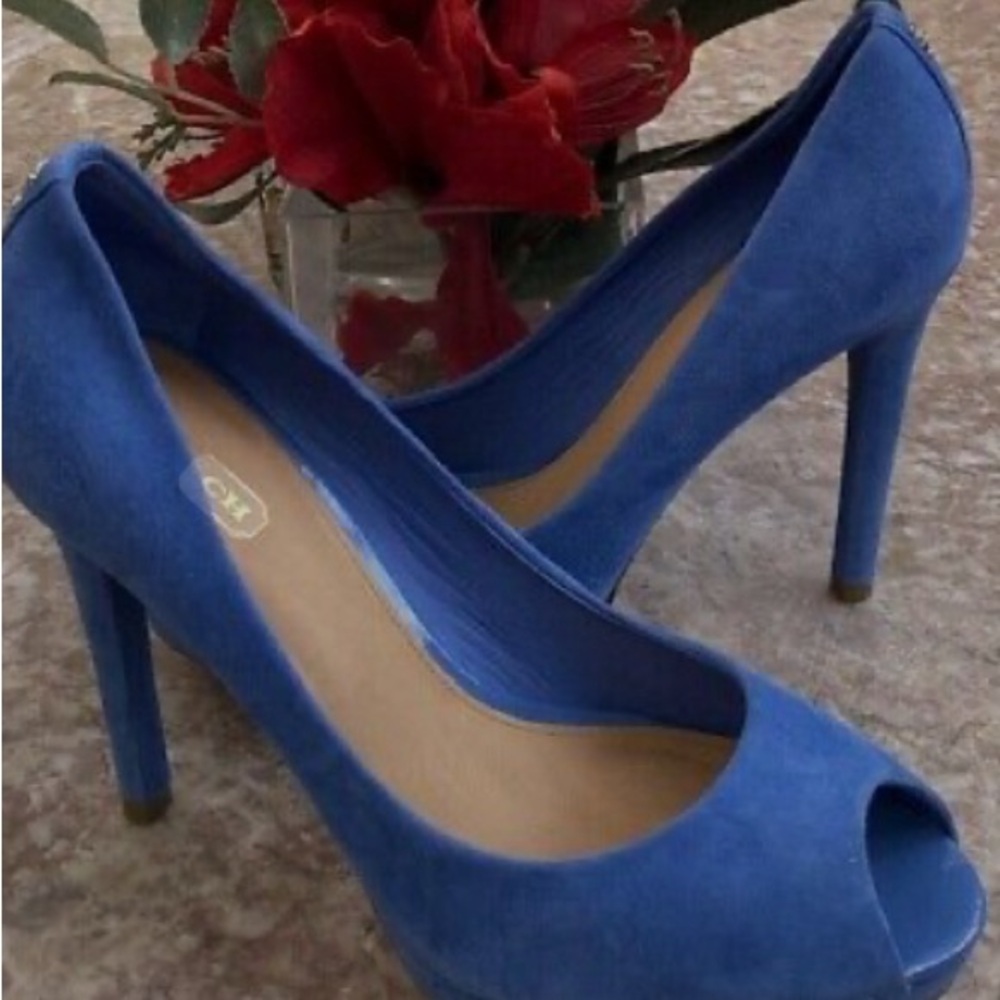 Coach Selma blue suede shoe heel #coach #coachshoes